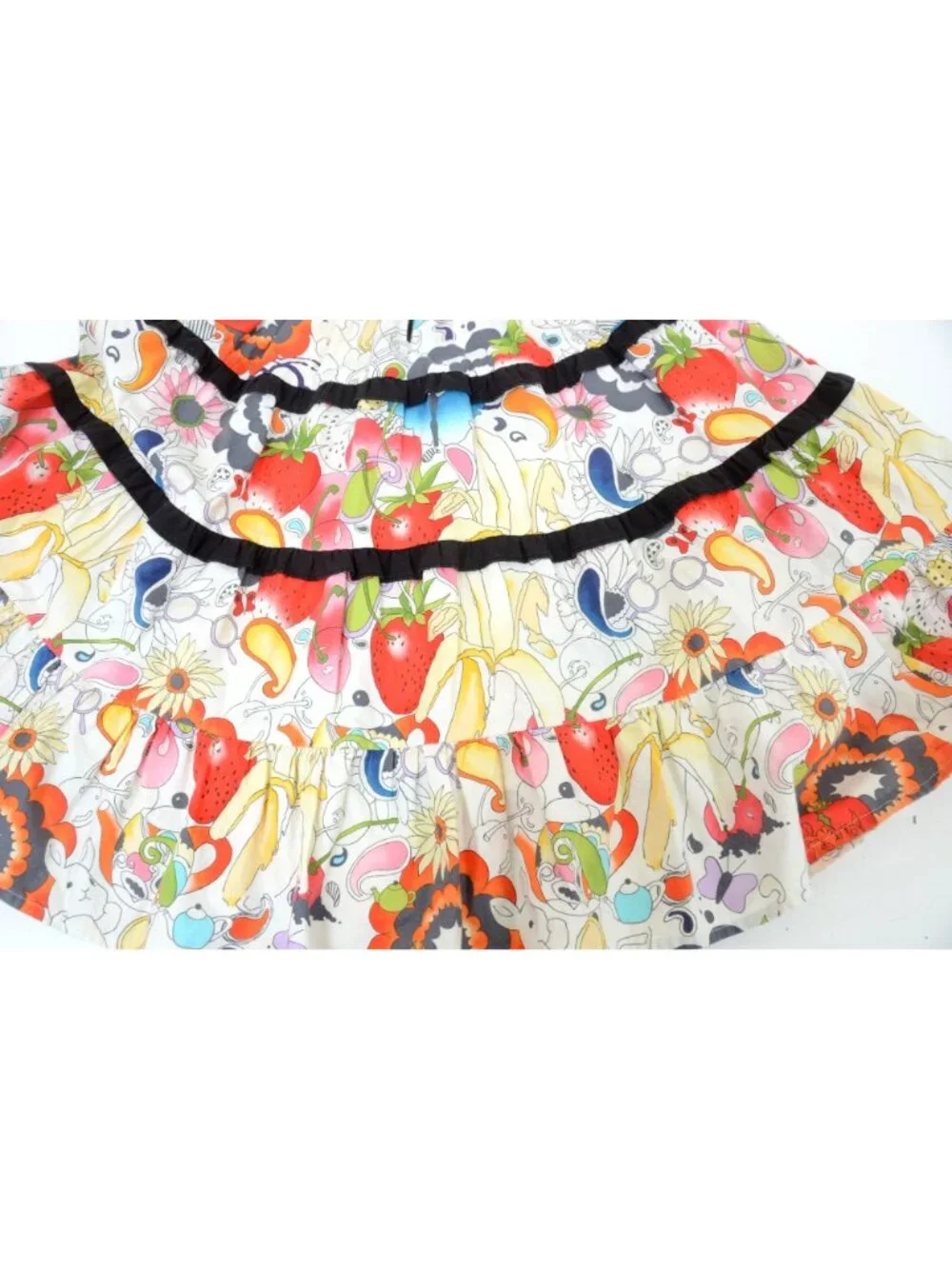 Handmade Girls Dress Size 5/6 Colorful Fruit Floral Print Puff Sleeve Vintage